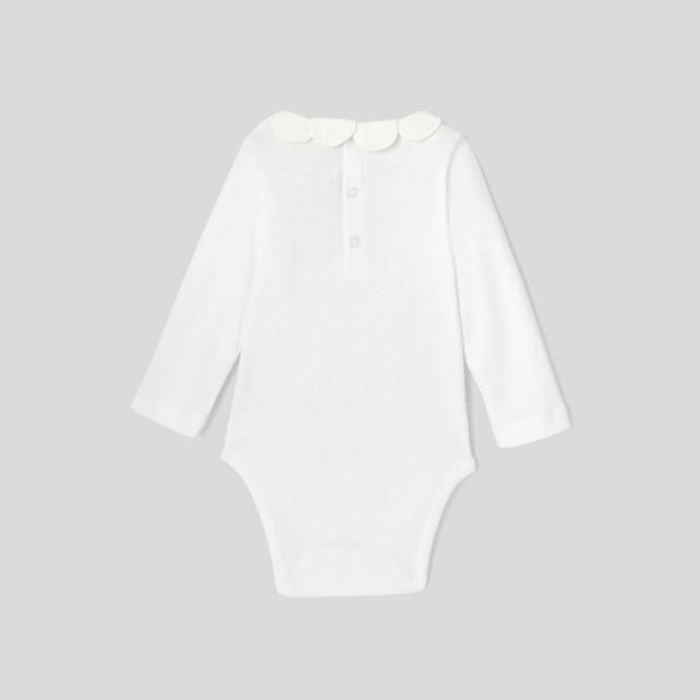 Baby girl bodysuit with petal collar