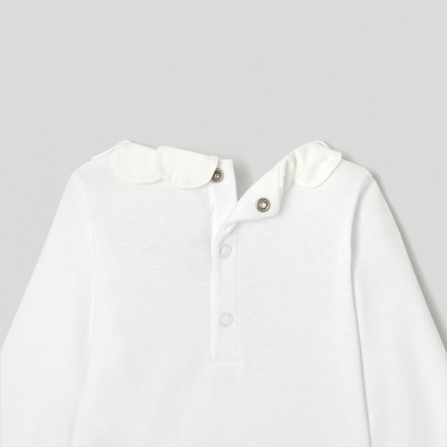 Baby girl bodysuit with petal collar