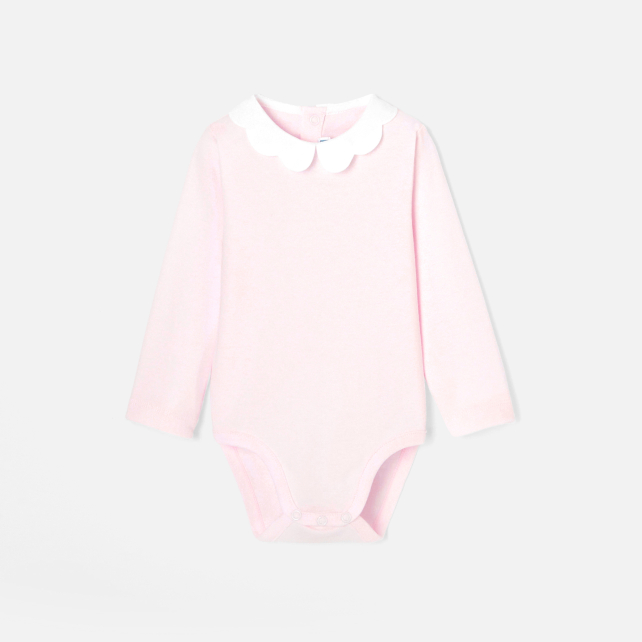 Baby girl bodysuit with scalloped collar