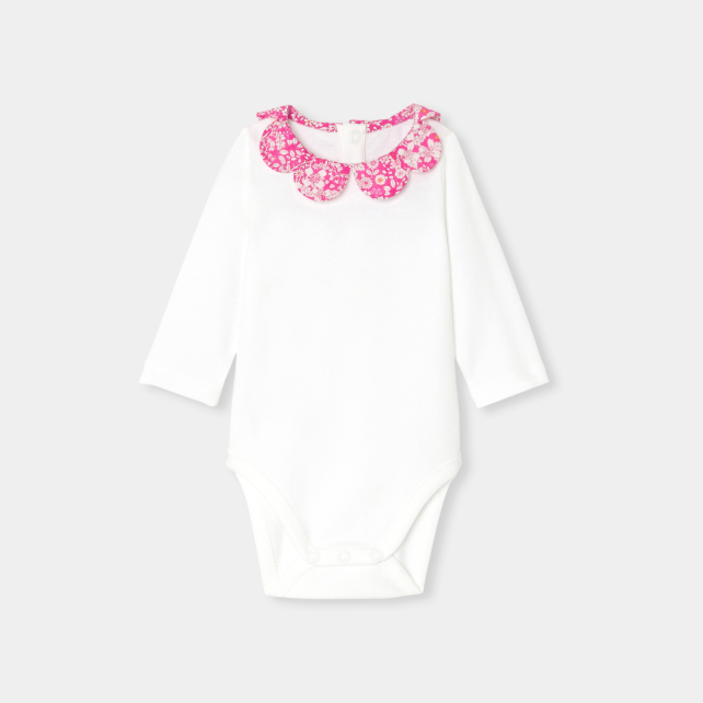 Baby girl bodysuit with petal collar