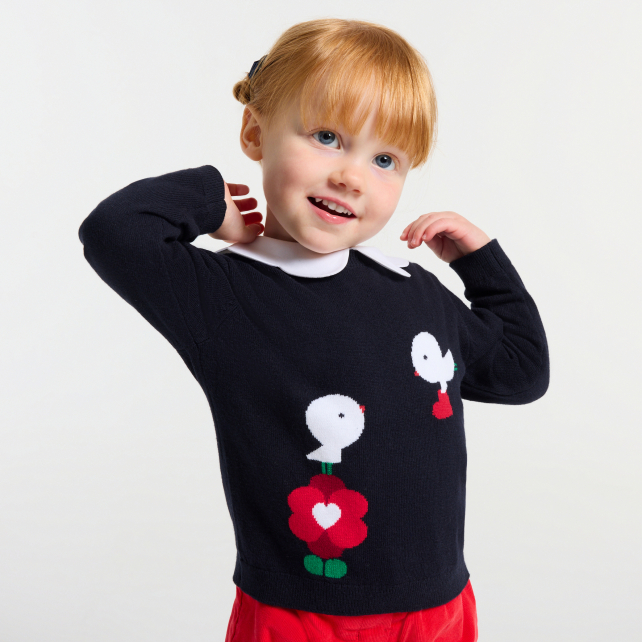 Baby girl jumper in cotton and wool