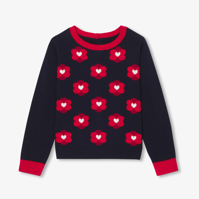 Girl jacquard flower sweater
