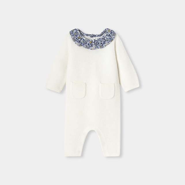 Baby girl jumpsuit in garter stitch