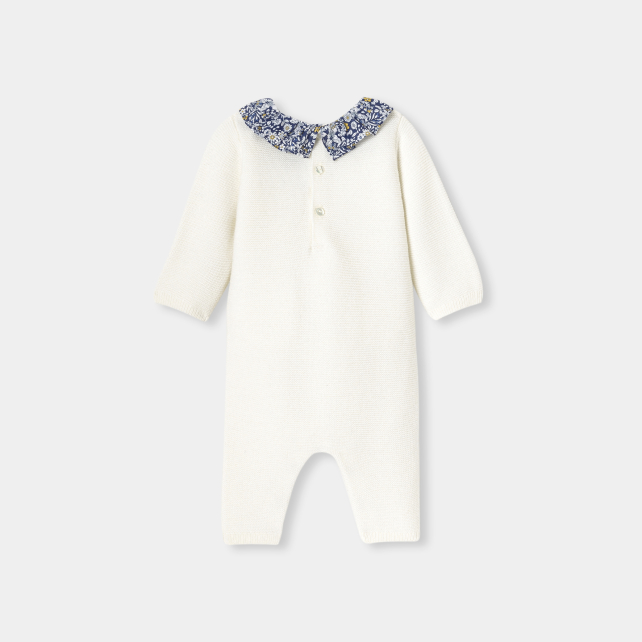 Baby girl jumpsuit in garter stitch