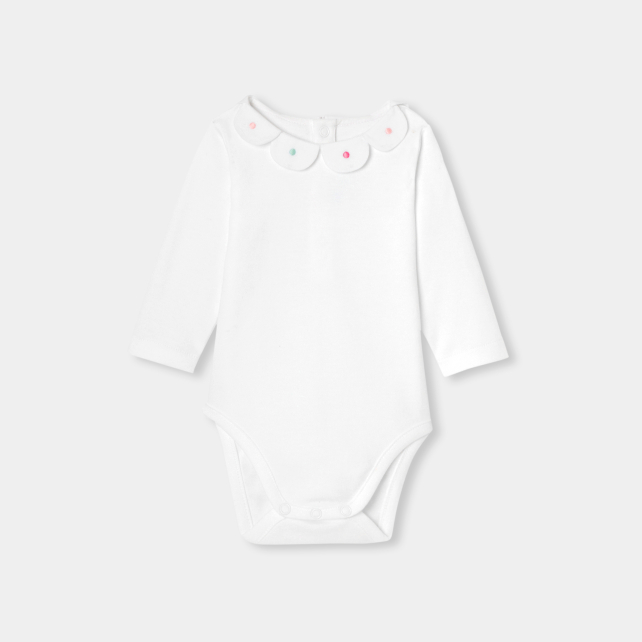 Baby girl bodysuit with petal collar