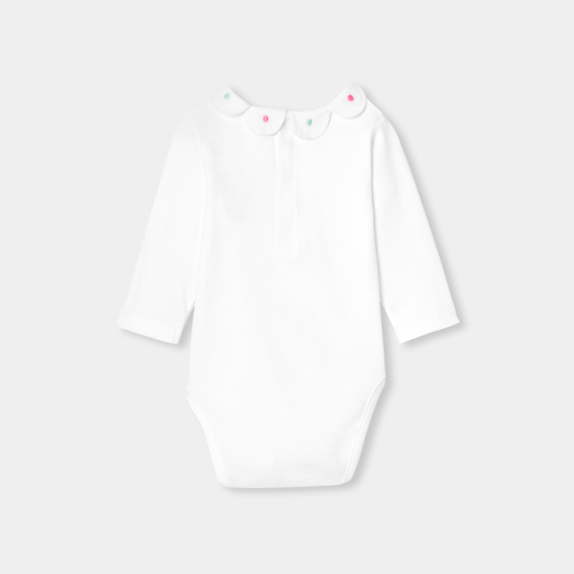 Baby girl bodysuit with petal collar