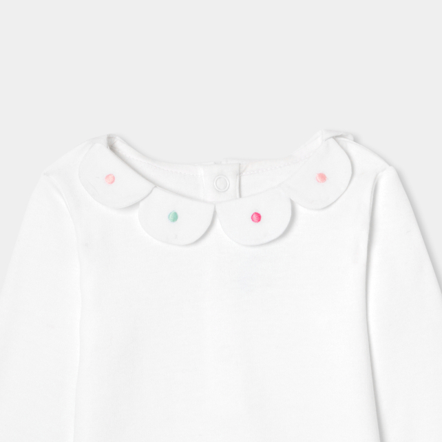 Baby girl bodysuit with petal collar